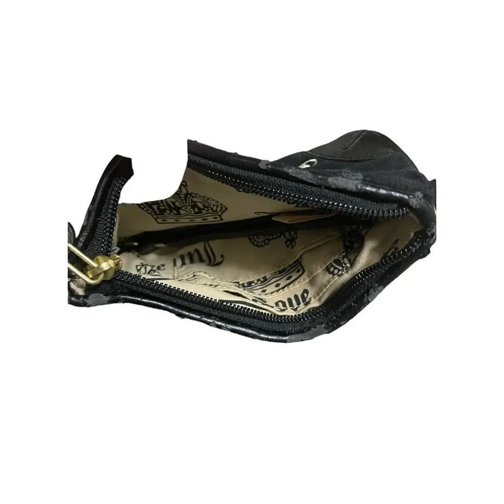 Vintage Retro Y2K Juicy Couture Black Embroidered Wristlet Faux‎ Suede RARE